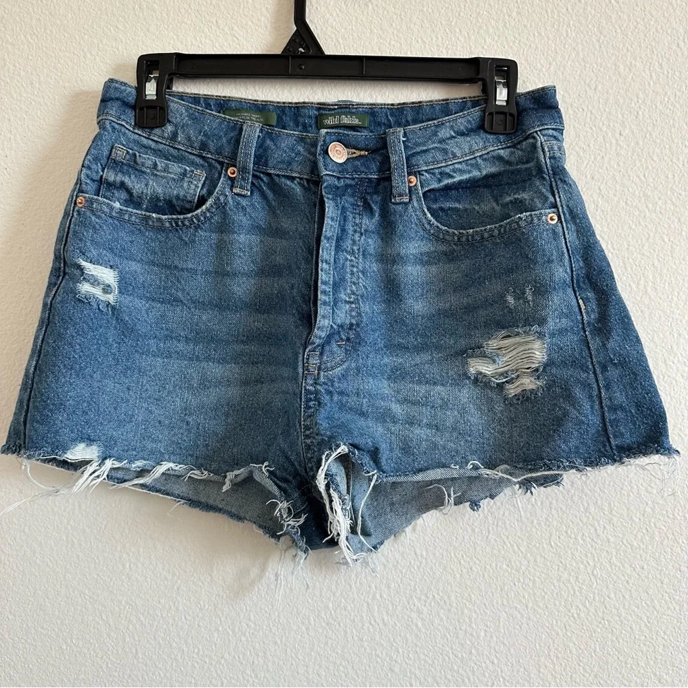 Wild Fable  Hi Rise Distressed Blue Denim Shorts - Picture 2 of 6